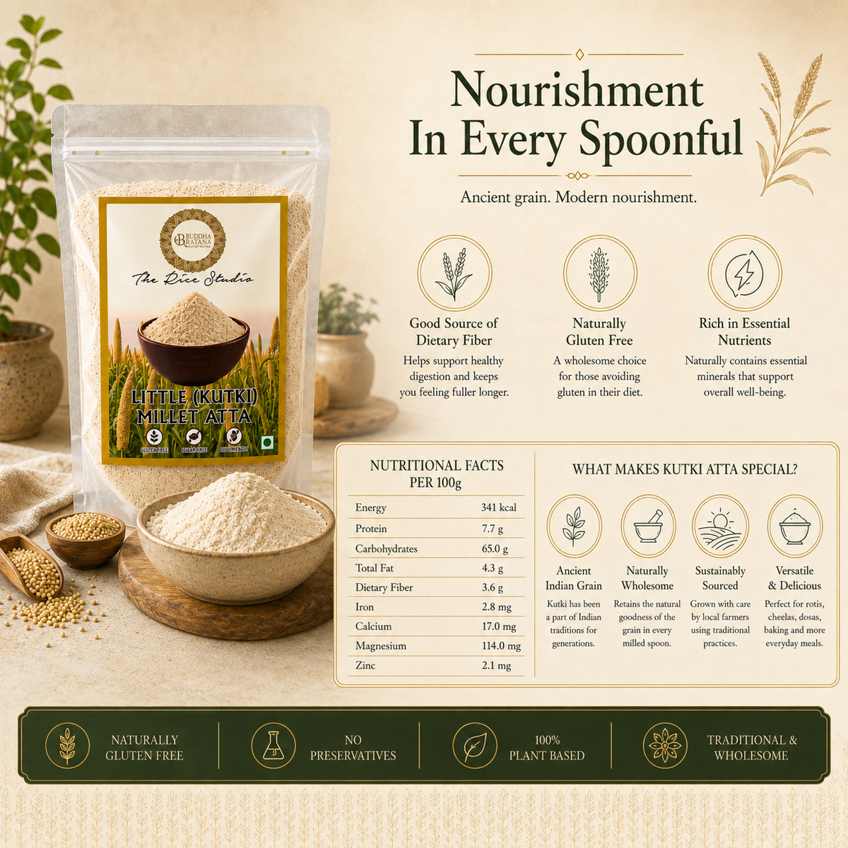 Buddha Ratana Little Millet Flour (Kutki Atta)
